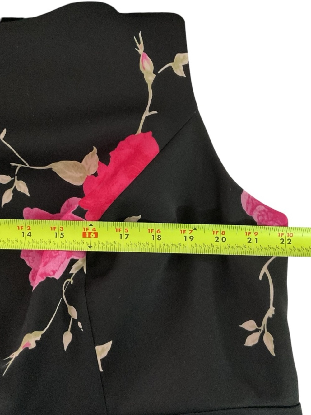 NWOT Betsey Johnson Black Midi Dress w/ Hot Pink Floral Print P:22” L:40” - Picture 4 of 6
